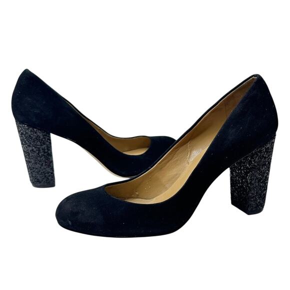 Ann Taylor Size 8 Black Suede Sparkle Glitter Block Heel  Cocktail Office Party - Picture 1 of 11